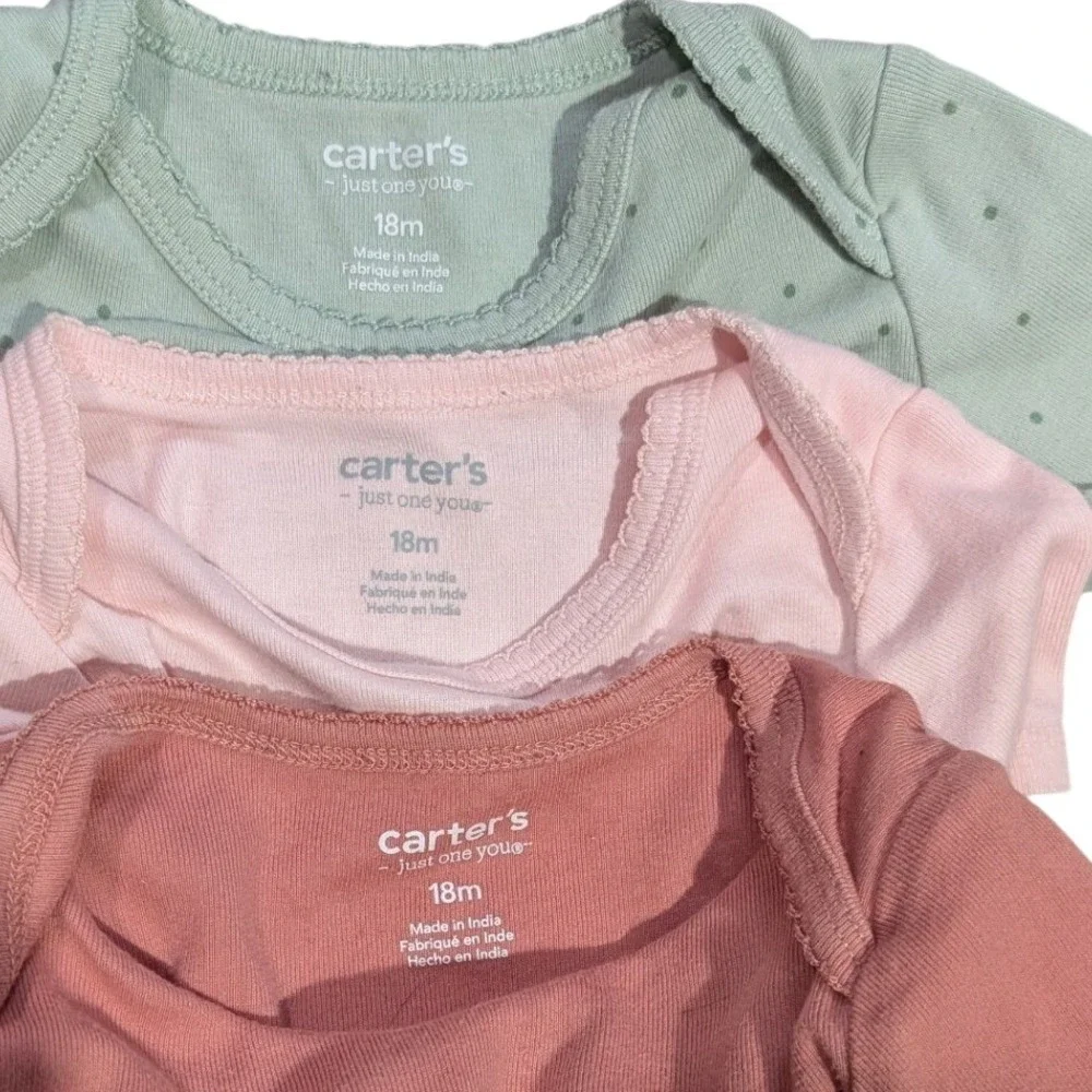 Carter's Baby Girls 3 Piece Bodysuit Set Pink Mint‎ Polka Dot Short Sleeve 18MO